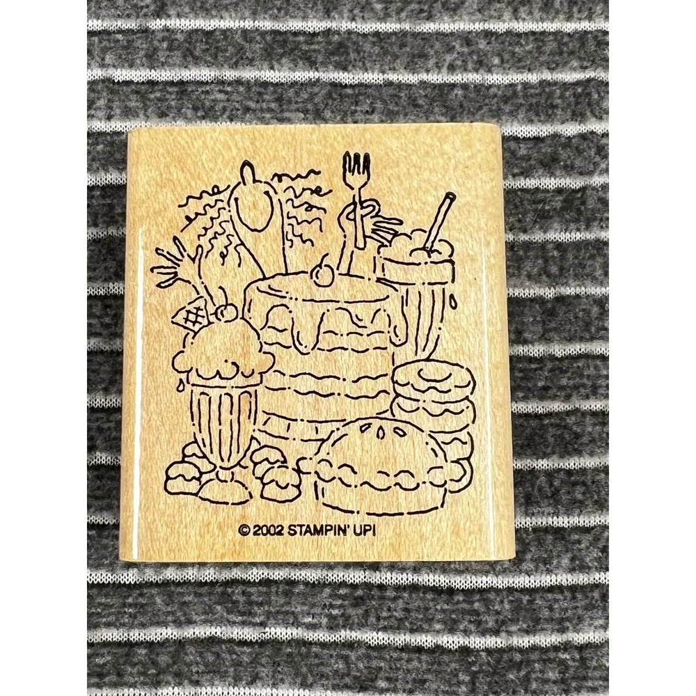 Stampin Up Rubber Stamp Food Dessert Pancakes Pie Wood Mounted Excellent 2002